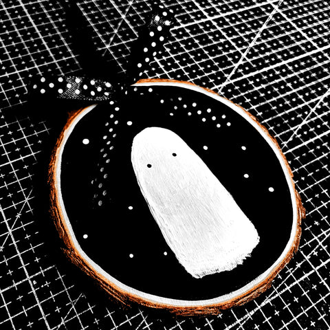 GHOSTIE HAND PAINTED WOOD SLICE