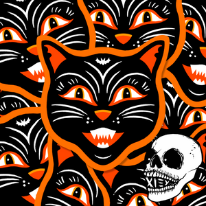 VINTAGE HALLOWEEN KITTY GLITTERY STICKER