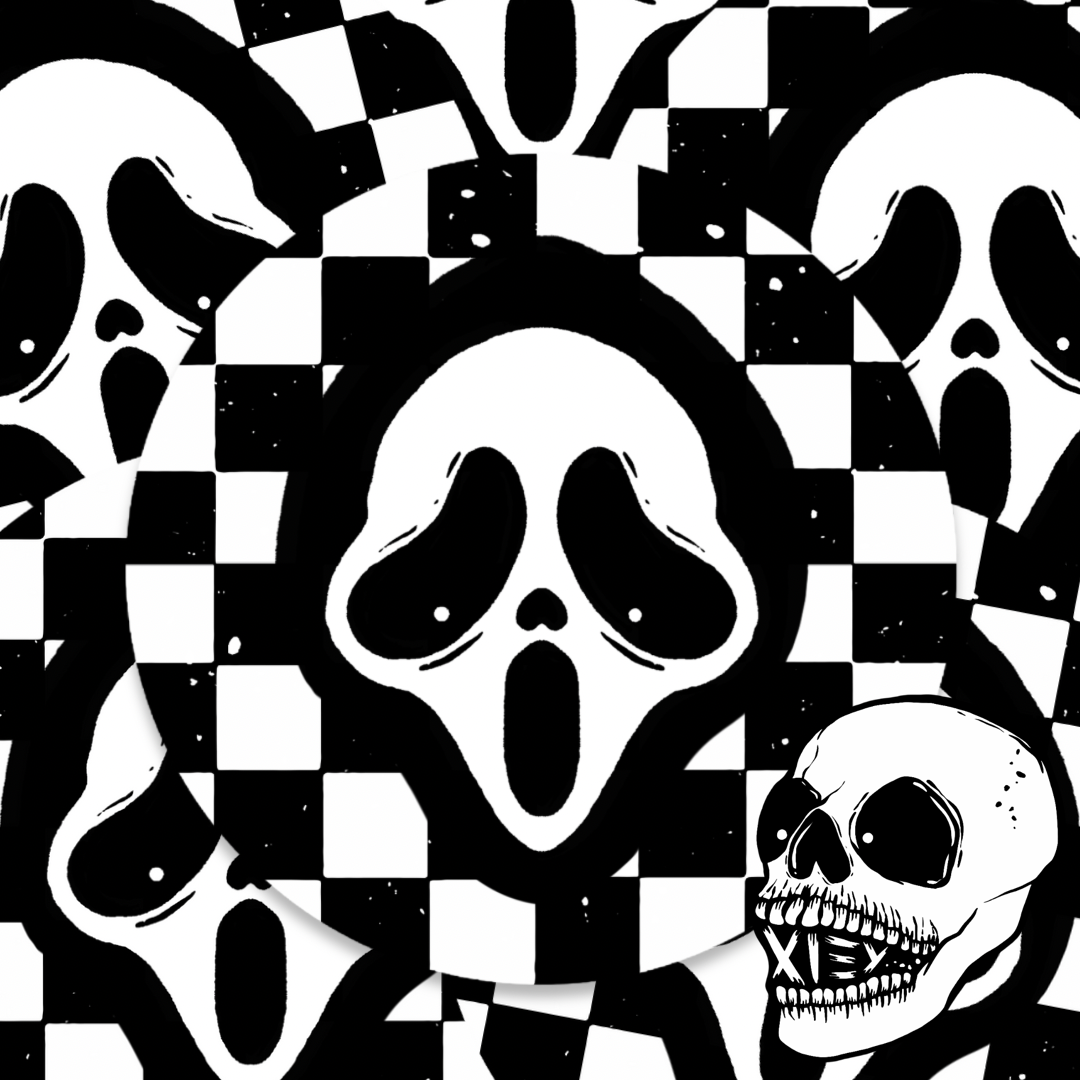 CHECKERED GHOSTFACE GLITTERY STICKER