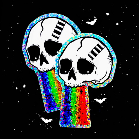 SKULL RAINBOW GLITTERY STICKER GLITTERY VINYL STICKER